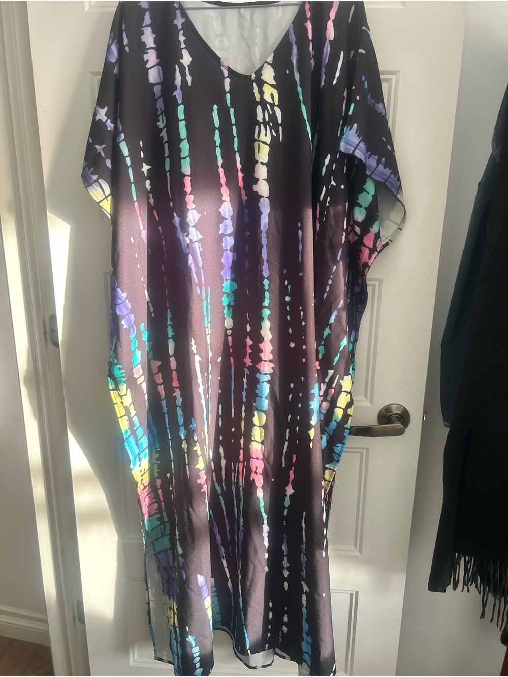 Black Tie-Dye Maxi Dress with Multicolor Accents